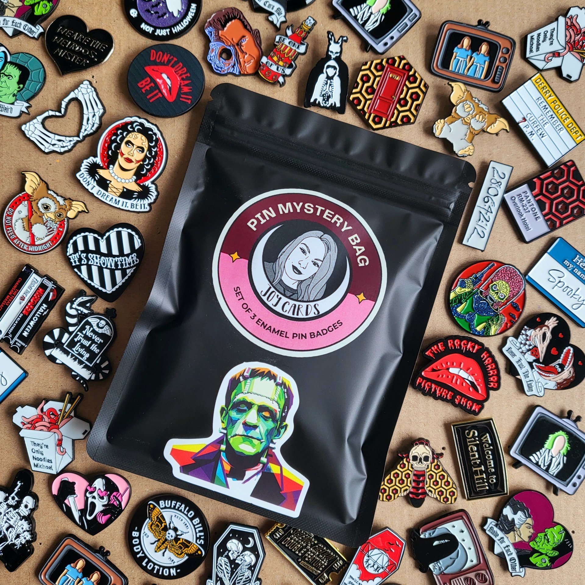 Horror Enamel Pin Badge Mystery Bag, Horror movie enamel pin blind bag gift