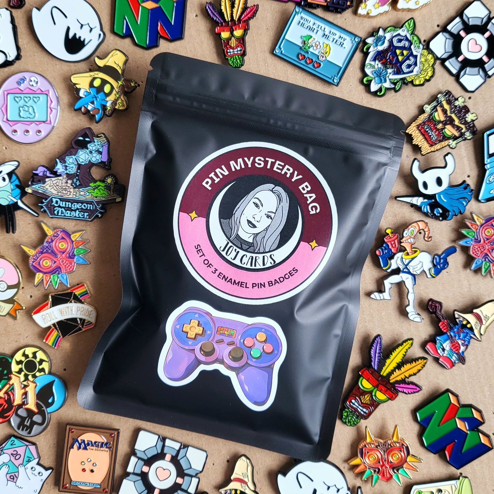 Gamer Enamel Pin Badge Mystery Bag, Video game themed enamel pin badge blind bag