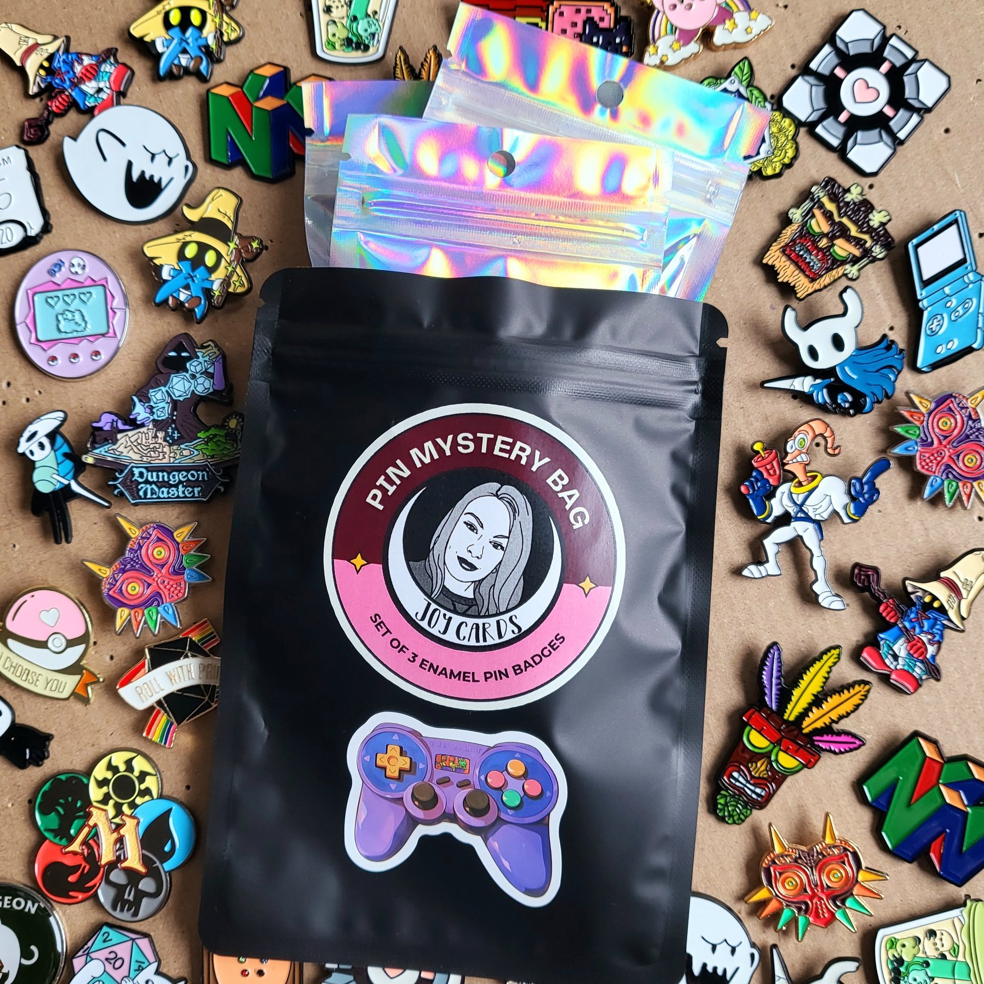 Gamer Enamel Pin Badge Mystery Bag, Video game themed enamel pin badge blind bag