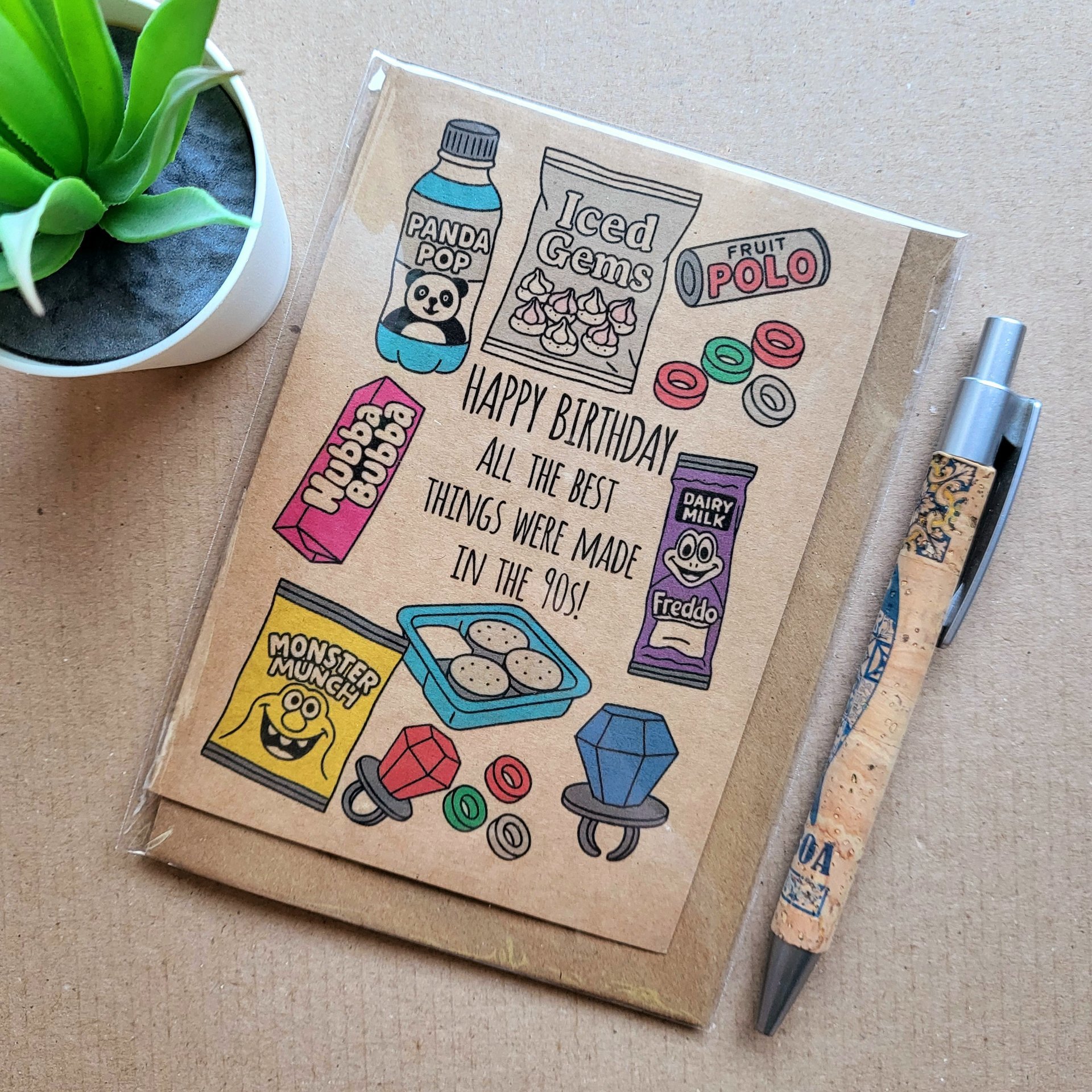 Funny nineties snacks birthday card.