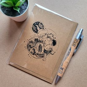 ponyo birthday card, kraft card greeting card with studio ghibli artwork from Ponyo.