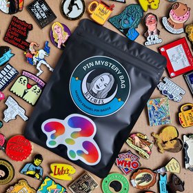 Enamel Pin badge mystery bag featuring 1 enamel pin badge. Enamel pin blind bag gift